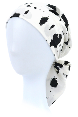 Przewiewny turban z wiązaniem biały w czarne kleksy AMSTERDAM # VC81